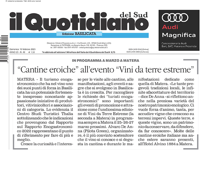Copertina pagina del Quotidiano del sud